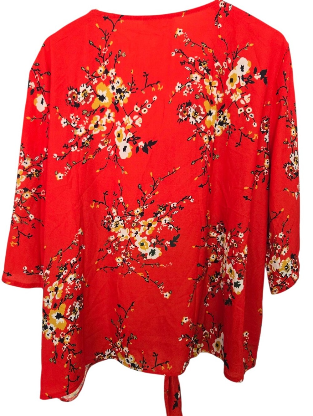 🌺 Bluetime Floral Tie Front Blouse | Women's Plus 2XL | Boho Kimono Sleeve Top - Picture 3 of 4